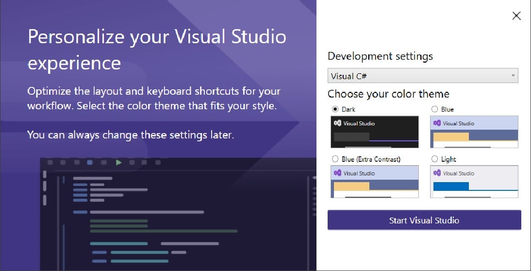 Personalize the theme used in Visual Studio