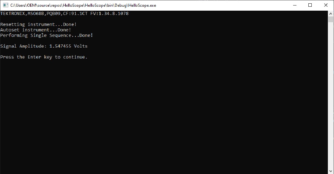 The output from our longer HelloScope example.